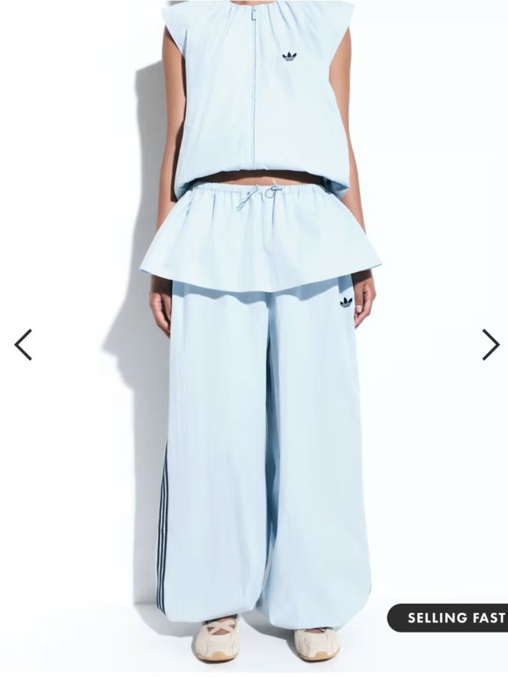 adidas Originals x ASOS women's balloon pants with skirt overlay in blue, S - Picture 3 of 8